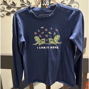 EUC Life is Good “ I Like It Here” Navy Long Sleeve Shirt Small #336
